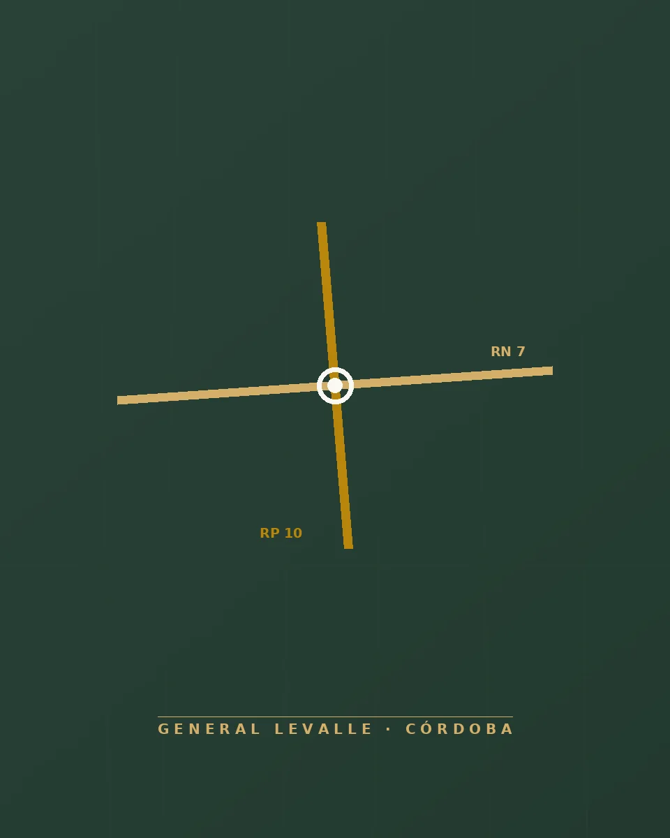 Cruce de la Ruta Nacional 7 y la Ruta Provincial 10 en General Levalle, Córdoba